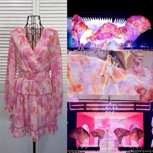 Japna Cruel Summer Swiftie Pink, Orange, & White Smocked Mini Dress Sz L💕EUC🧡